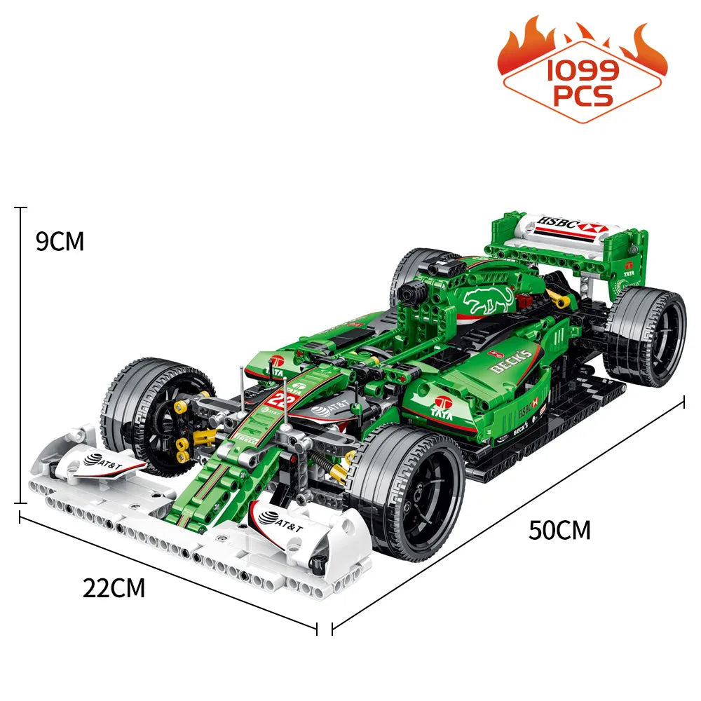 MORK MOC Motorized Building Block Set: Green Alternate F1 Racing Car, Model 023008