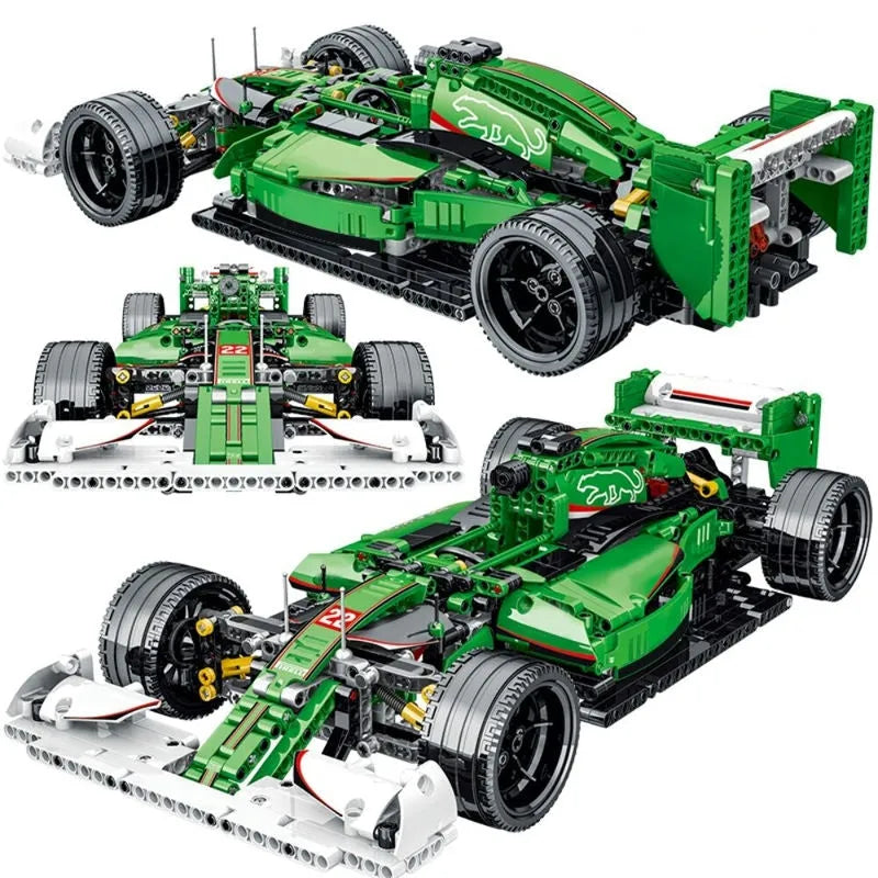 MORK MOC Motorized Building Block Set: Green Alternate F1 Racing Car, Model 023008