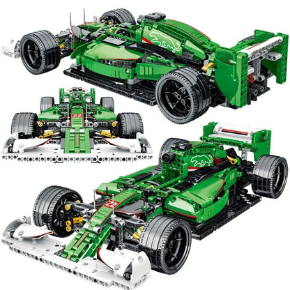 MORK MOC Motorized Building Block Set: Green Alternate F1 Racing Car, Model 023008