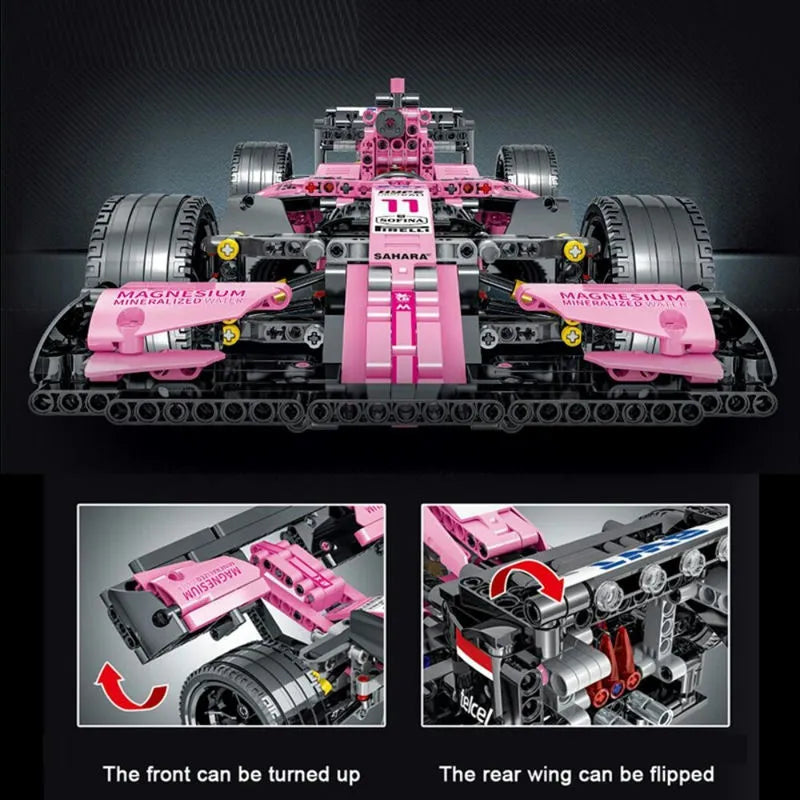 MORK MOC Motorized Building Block Set: Pink Alternate F1 Racing Car, Model 023009