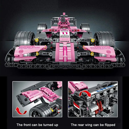 MORK MOC Motorized Building Block Set: Pink Alternate F1 Racing Car, Model 023009