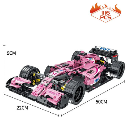 MORK MOC Motorized Building Block Set: Pink Alternate F1 Racing Car, Model 023009