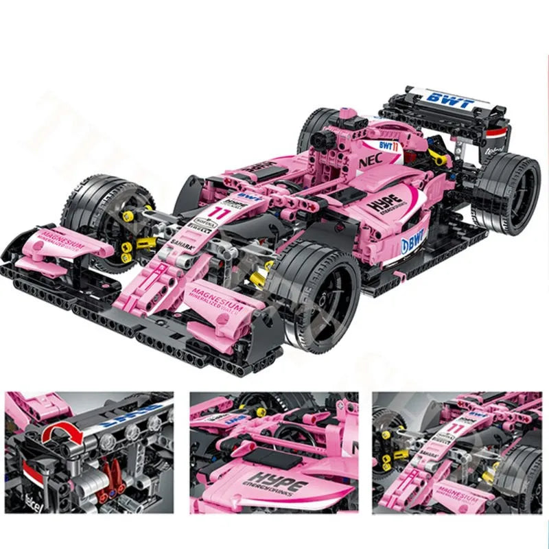 MORK MOC Motorized Building Block Set: Pink Alternate F1 Racing Car, Model 023009