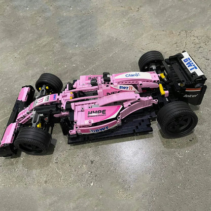 MORK MOC Motorized Building Block Set: Pink Alternate F1 Racing Car, Model 023009