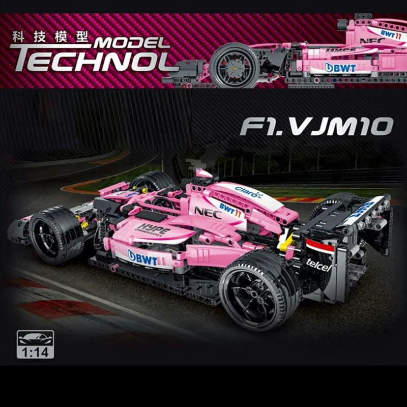 MORK MOC Motorized Building Block Set: Pink Alternate F1 Racing Car, Model 023009