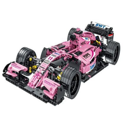 MORK MOC Motorized Building Block Set: Pink Alternate F1 Racing Car, Model 023009