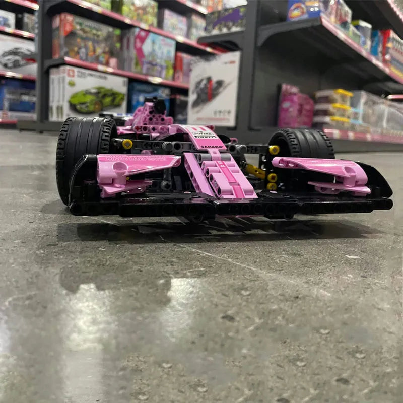 MORK MOC Motorized Building Block Set: Pink Alternate F1 Racing Car, Model 023009