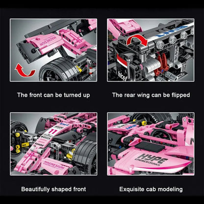 MORK MOC Motorized Building Block Set: Pink Alternate F1 Racing Car, Model 023009