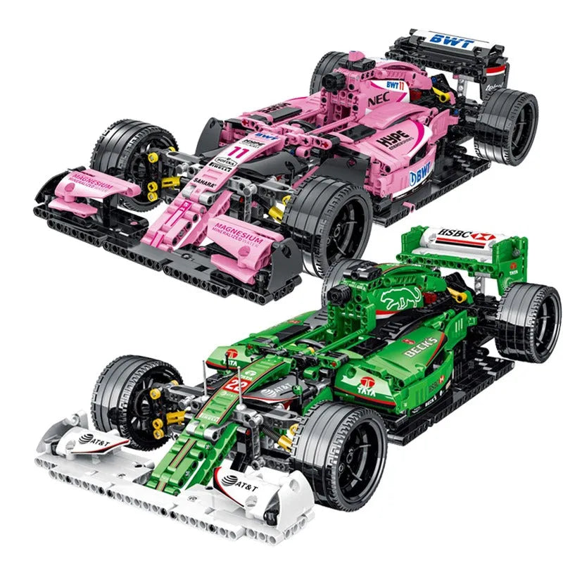 MORK MOC Motorized Building Block Set: Pink Alternate F1 Racing Car, Model 023009