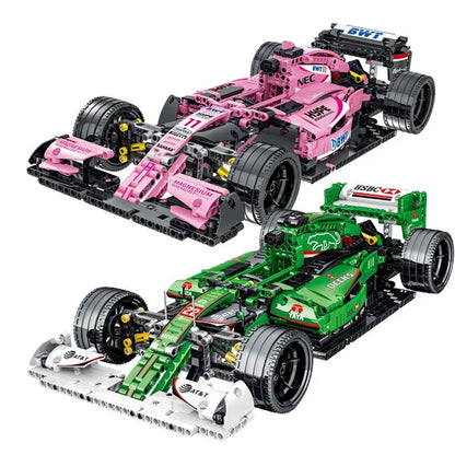 MORK MOC Motorized Building Block Set: Pink Alternate F1 Racing Car, Model 023009
