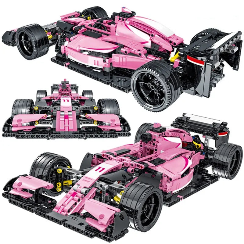 MORK MOC Motorized Building Block Set: Pink Alternate F1 Racing Car, Model 023009