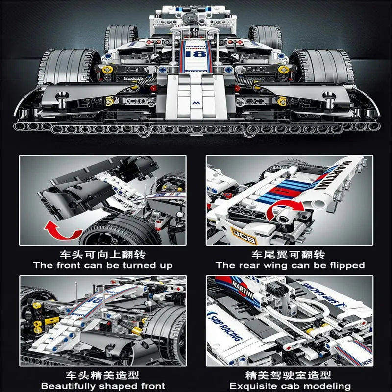 MORK MOC Motorized Building Block Set: White Alternate F1 Racing Car 023004