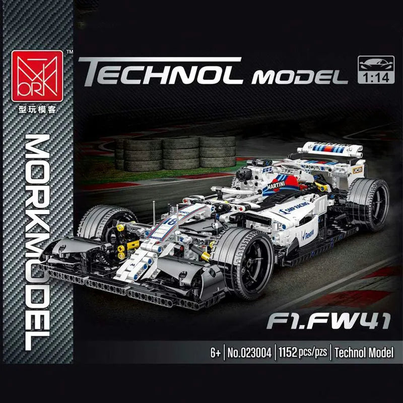 MORK MOC Motorized Building Block Set: White Alternate F1 Racing Car 023004