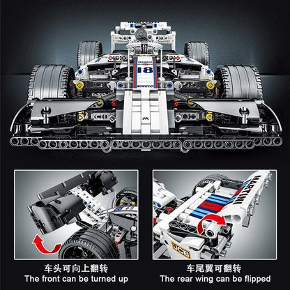 MORK MOC Motorized Building Block Set: White Alternate F1 Racing Car 023004