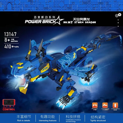 Mould King Motorized Building Block Set: APP RC Creative Sky Storm Dragon STEM Robot 13147, Model K13147