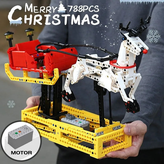 Mould King Building Block Set: Motorized Santa Claus Reindeer Elk, Model 10010