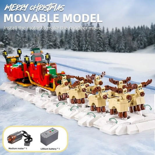 Mould King Building Block Set: Motorized Santa Claus Sleigh Elk, Model 10015