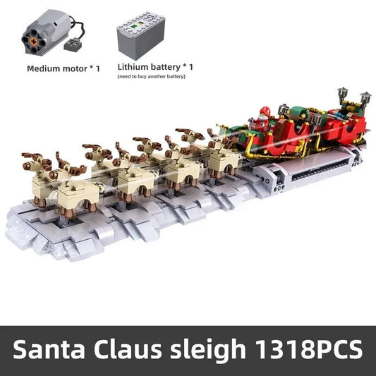 Mould King Building Block Set: Motorized Santa Claus Sleigh Elk, Model 10015
