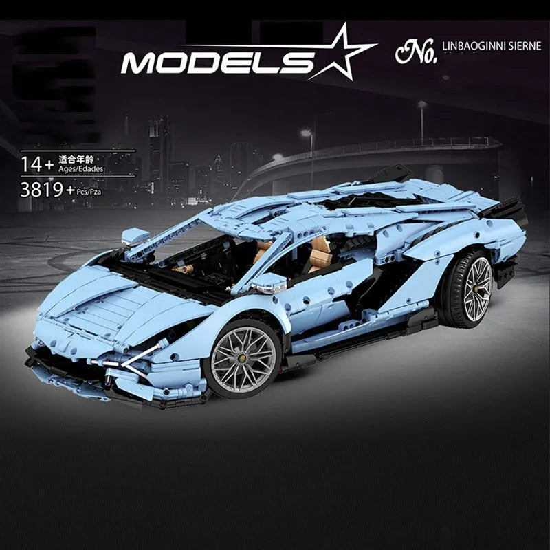 Mould King MOC Motorized Building Block Set: 13056 APP RC Racing Car Lamborghini Hyper, Model 13056PF