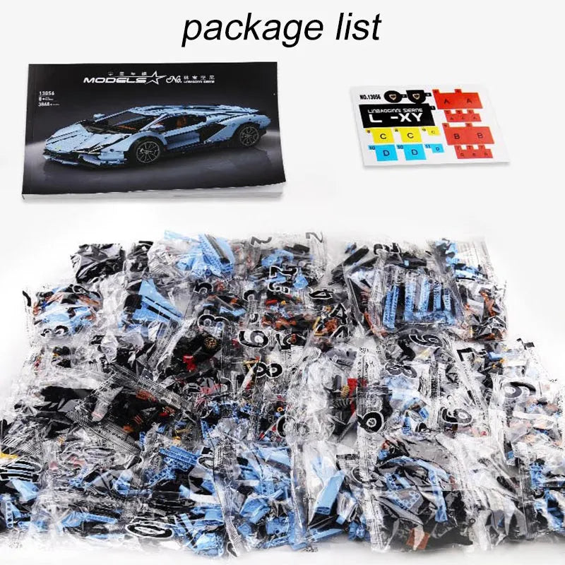 Mould King MOC Motorized Building Block Set: 13056 APP RC Racing Car Lamborghini Hyper, Model 13056PF