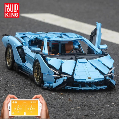 Mould King MOC Motorized Building Block Set: 13056 APP RC Racing Car Lamborghini Hyper, Model 13056PF