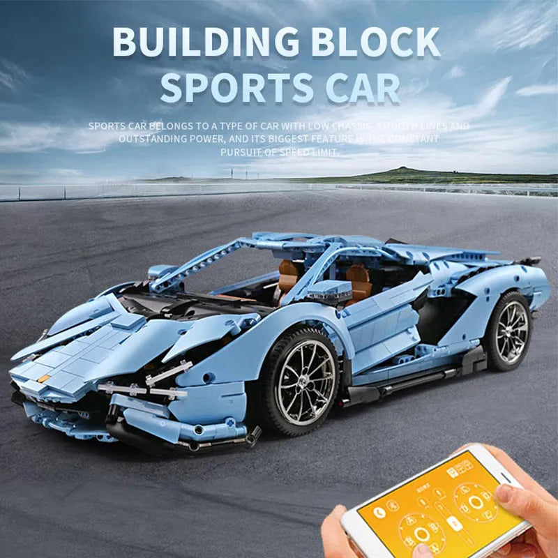 Mould King MOC Motorized Building Block Set: 13056 APP RC Racing Car Lamborghini Hyper, Model 13056PF