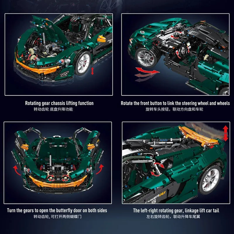 Mould King MOC Building Block Set: 13091 RC APP Motorized Hypercar P1 Racing Car, Model 13091D