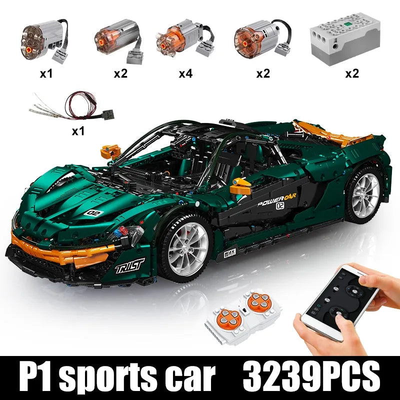 Mould King MOC Building Block Set: 13091 RC APP Motorized Hypercar P1 Racing Car, Model 13091D