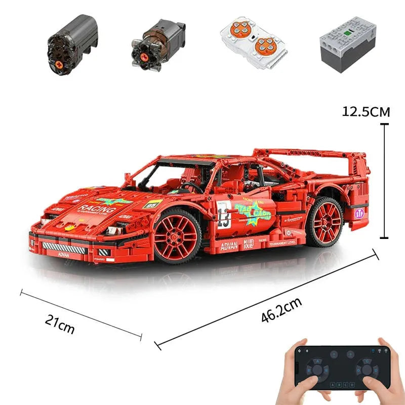Mould King MOC Motorized Building Block Set: 13095P RC Ferrari F40 Racing Sports Car, Model K13095PF