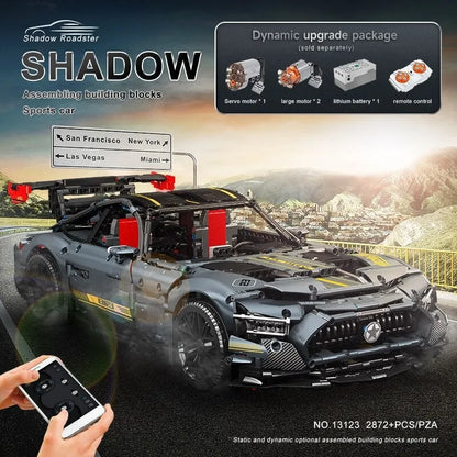 Mould King MOC Motorized Building Block Set: 13123 RC APP Shadow Roadster AMG GTR Racing Car, Model K13123PF