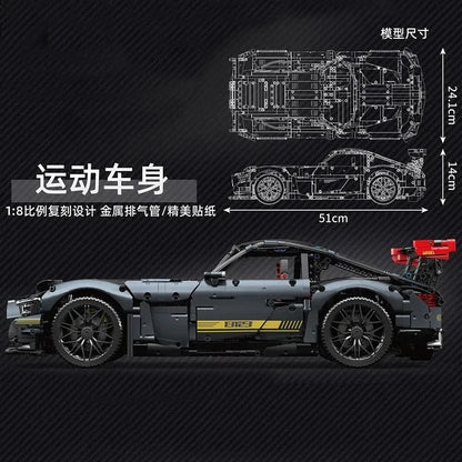 Mould King MOC Motorized Building Block Set: 13123 RC APP Shadow Roadster AMG GTR Racing Car, Model K13123PF