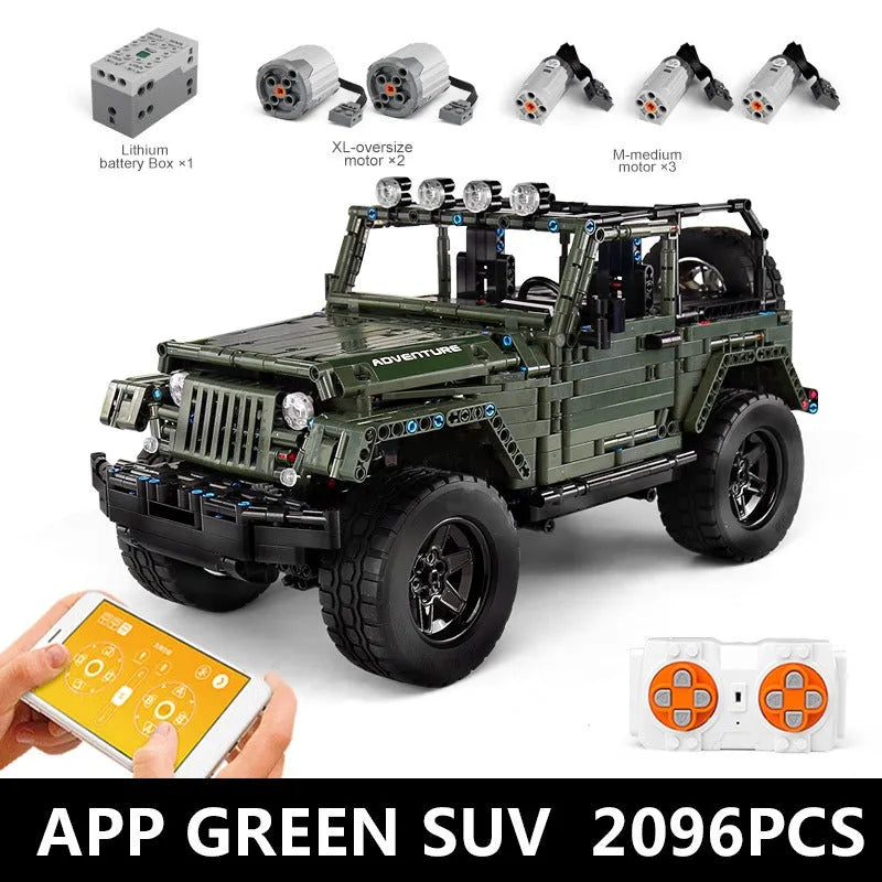 Mould King MOC Motorized Building Block Set: 13124 RC APP 4WD Off-Road Adventure SUV Car, Model 13124D