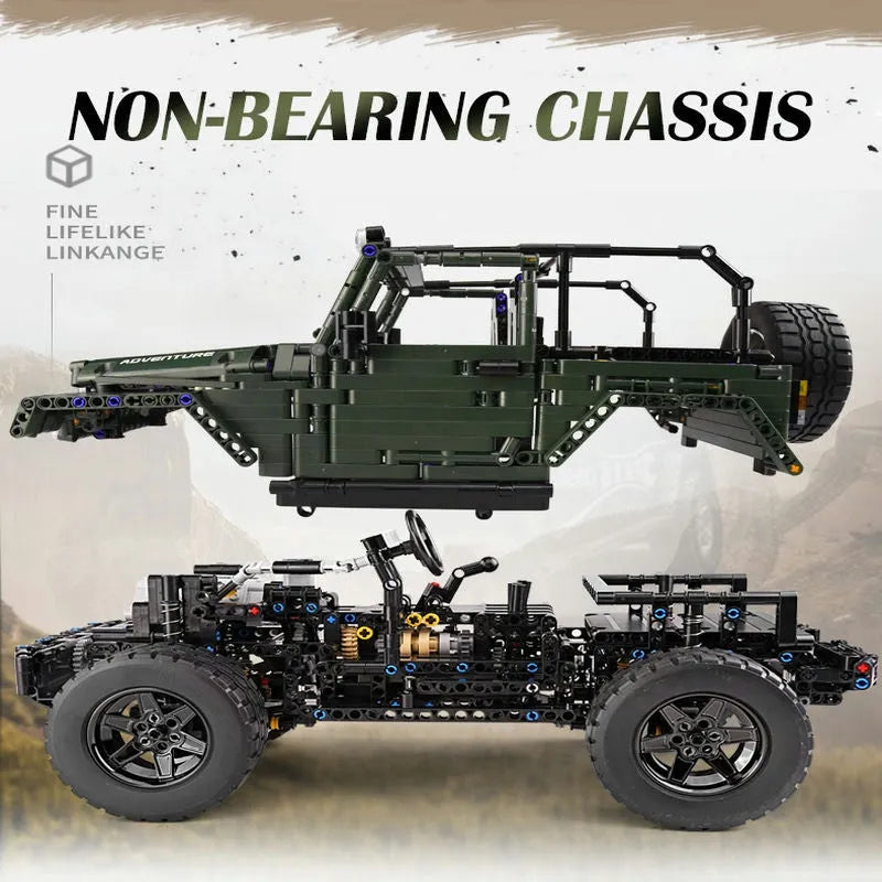 Mould King MOC Motorized Building Block Set: 13124 RC APP 4WD Off-Road Adventure SUV Car, Model 13124D