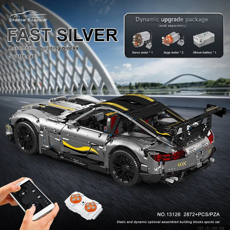 Mould King MOC Motorized Building Block Set: 13126 RC APP QUICKSILVER Racing Car, Model K13126PF