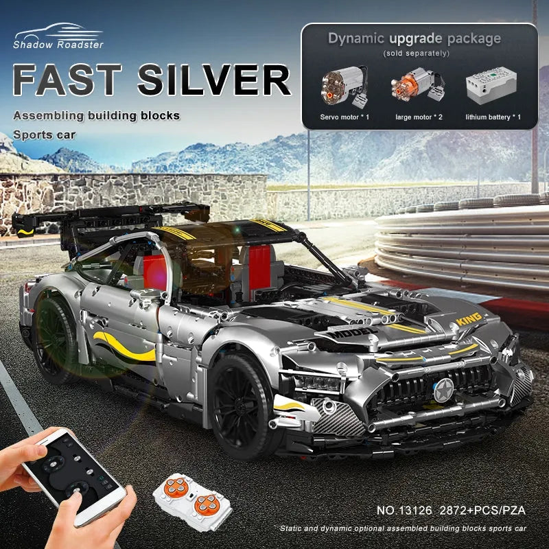 Mould King MOC Motorized Building Block Set: 13126 RC APP QUICKSILVER Racing Car, Model K13126PF