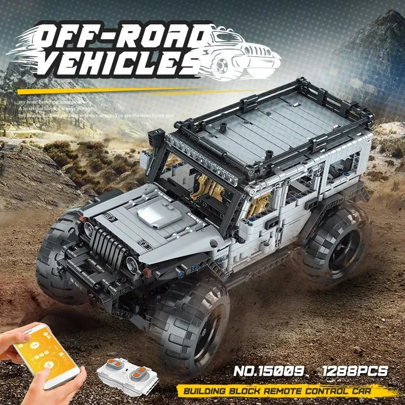 Mould King MOC Motorized Building Block Set: 15009 RC Jeep Wrangler Expedition SUV Car, Model K15009