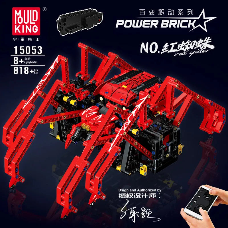 Mould King MOC Motorized Building Block Set: 15053 Technical RC Robot Red Spider, Model K15053