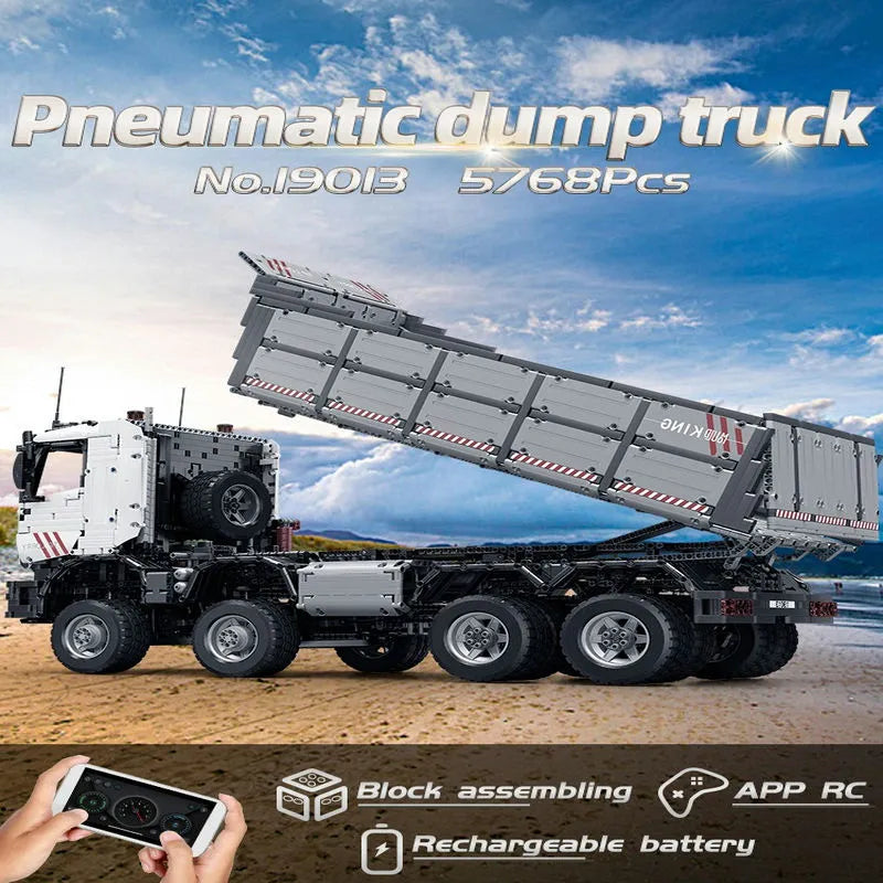 Mould King MOC Motorized Building Block Set: 19013 APP Heavy RC Pneumatic Dump Truck, Model K19013