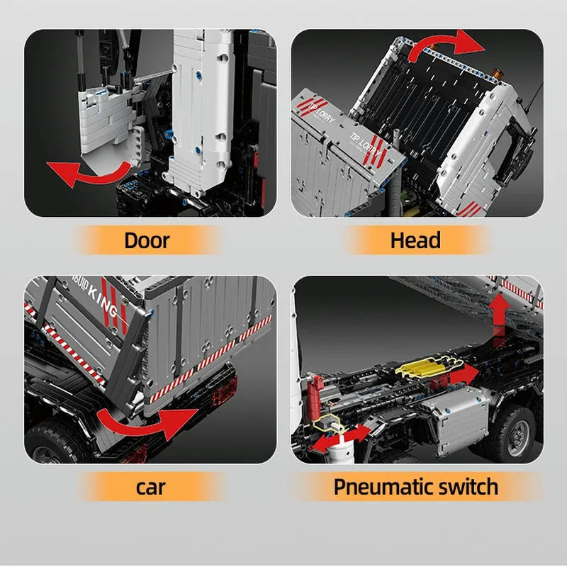 Mould King MOC Motorized Building Block Set: 19013 APP Heavy RC Pneumatic Dump Truck, Model K19013