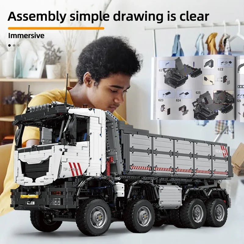 Mould King MOC Motorized Building Block Set: 19013 APP Heavy RC Pneumatic Dump Truck, Model K19013