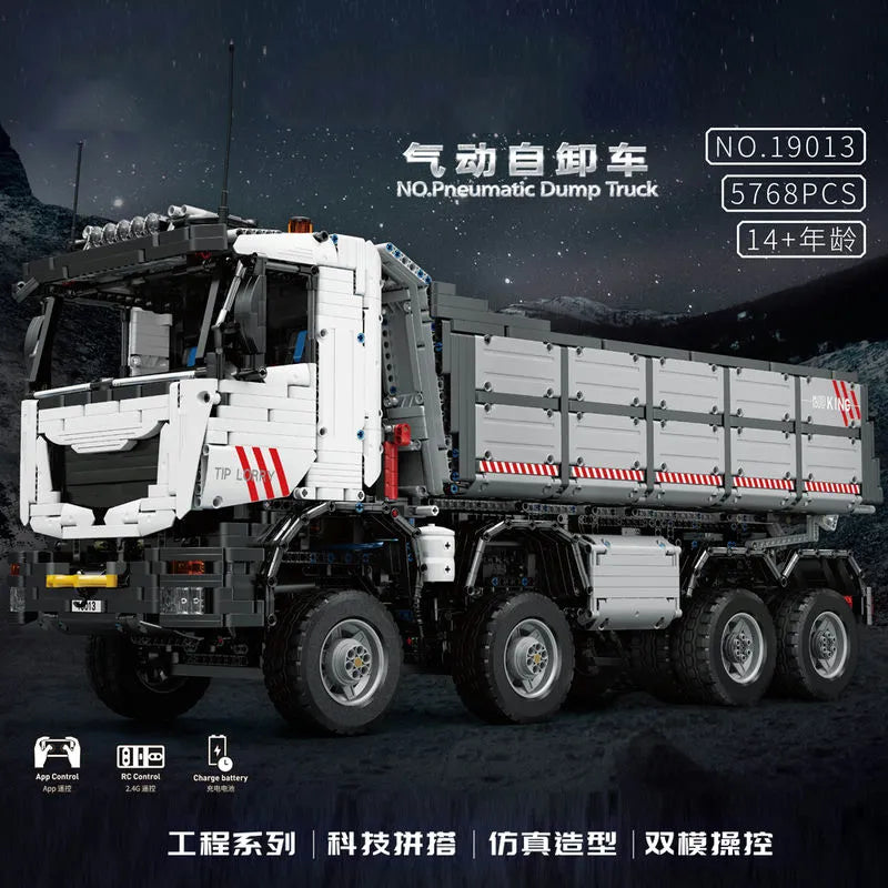 Mould King MOC Motorized Building Block Set: 19013 APP Heavy RC Pneumatic Dump Truck, Model K19013