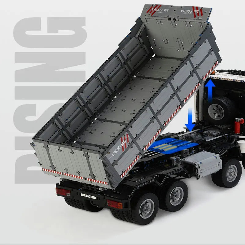 Mould King MOC Motorized Building Block Set: 19013 APP Heavy RC Pneumatic Dump Truck, Model K19013