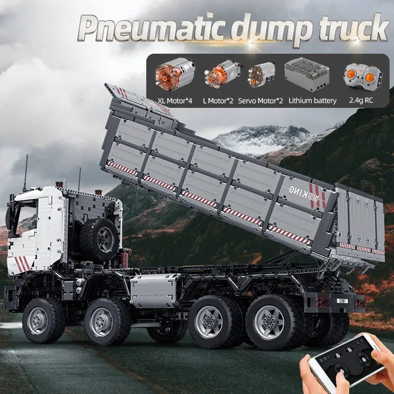 Mould King MOC Motorized Building Block Set: 19013 APP Heavy RC Pneumatic Dump Truck, Model K19013