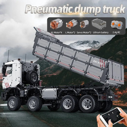 Mould King MOC Motorized Building Block Set: 19013 APP Heavy RC Pneumatic Dump Truck, Model K19013