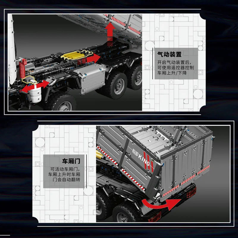 Mould King MOC Motorized Building Block Set: 19013 APP Heavy RC Pneumatic Dump Truck, Model K19013