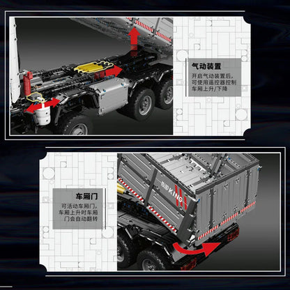 Mould King MOC Motorized Building Block Set: 19013 APP Heavy RC Pneumatic Dump Truck, Model K19013