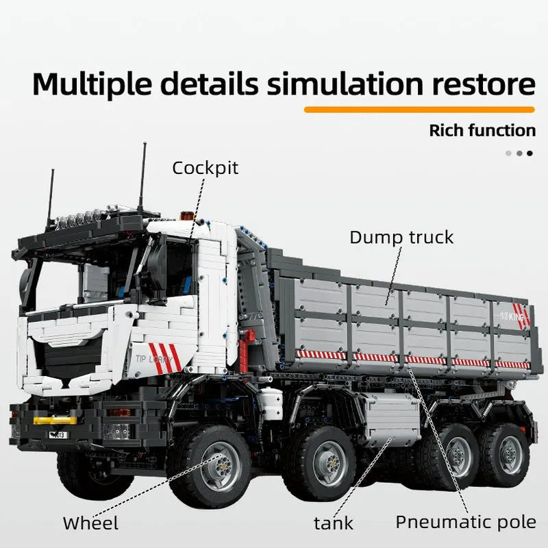 Mould King MOC Motorized Building Block Set: 19013 APP Heavy RC Pneumatic Dump Truck, Model K19013