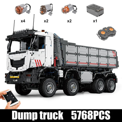 Mould King MOC Motorized Building Block Set: 19013 APP Heavy RC Pneumatic Dump Truck, Model K19013