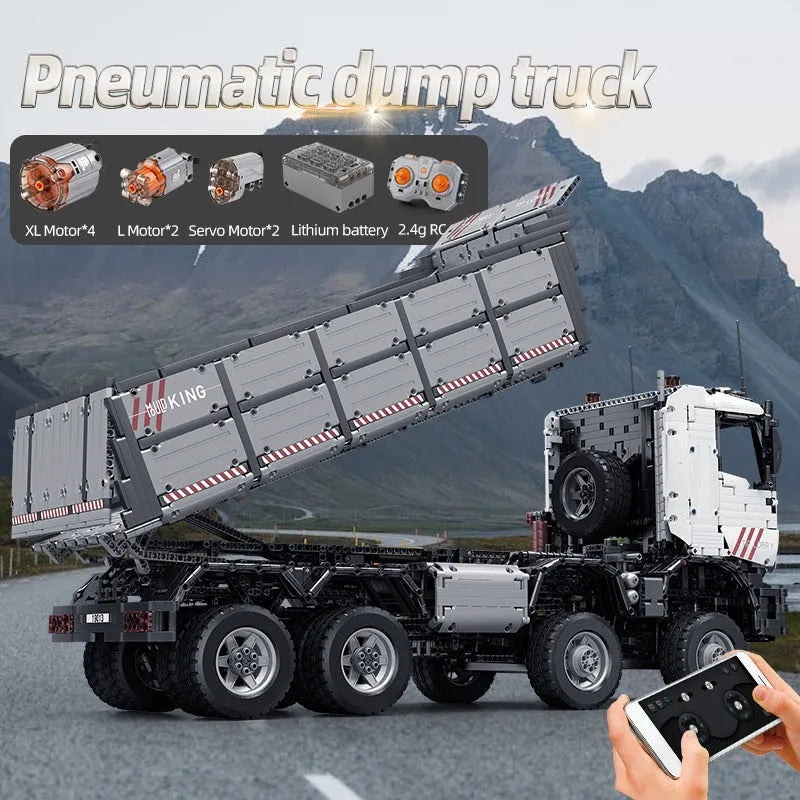 Mould King MOC Motorized Building Block Set: 19013 APP Heavy RC Pneumatic Dump Truck, Model K19013