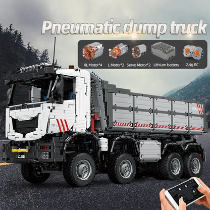 Mould King MOC Motorized Building Block Set: 19013 APP Heavy RC Pneumatic Dump Truck, Model K19013